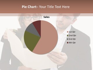 A Man And Woman Looking At A Piece Of Paper PowerPoint Template