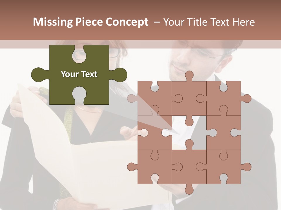 A Man And Woman Looking At A Piece Of Paper PowerPoint Template