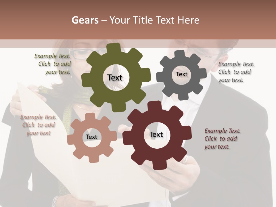 A Man And Woman Looking At A Piece Of Paper PowerPoint Template