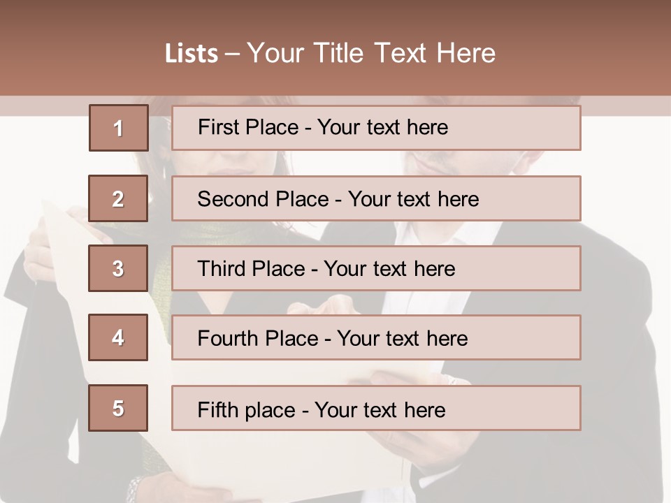 A Man And Woman Looking At A Piece Of Paper PowerPoint Template