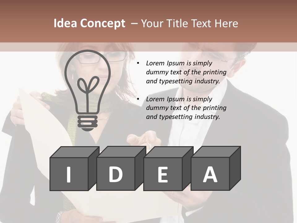 A Man And Woman Looking At A Piece Of Paper PowerPoint Template