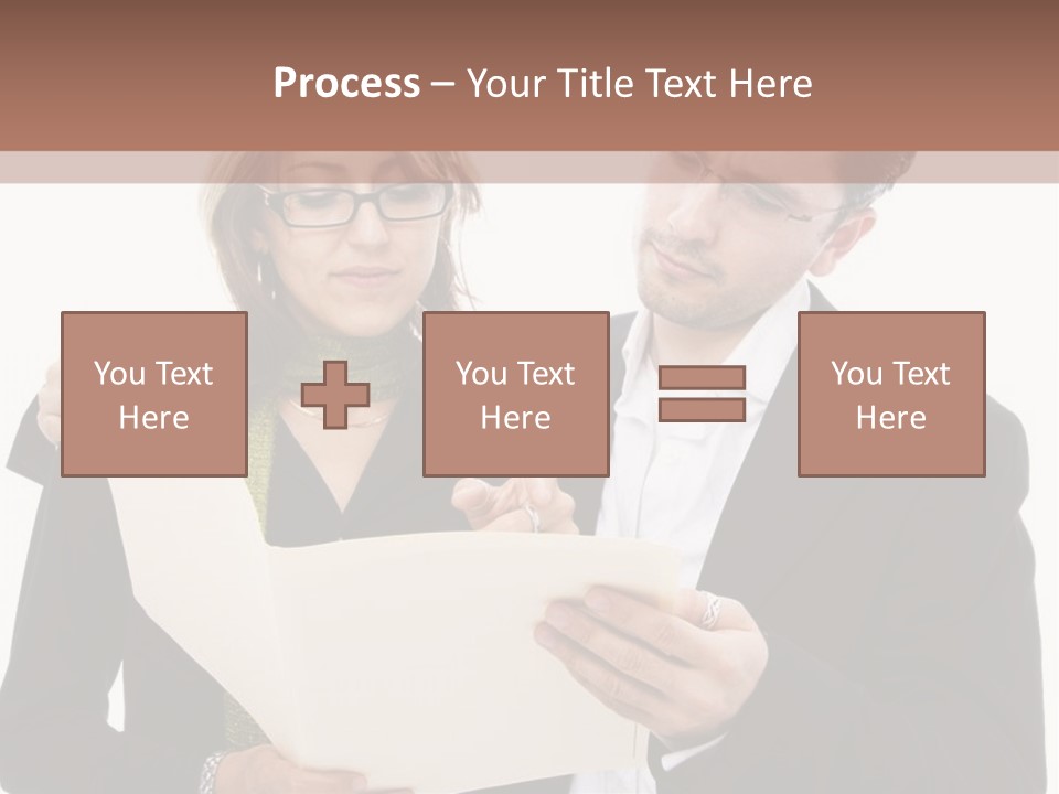 A Man And Woman Looking At A Piece Of Paper PowerPoint Template