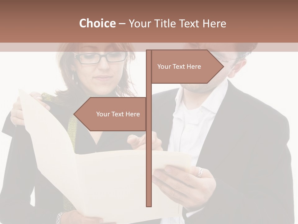 A Man And Woman Looking At A Piece Of Paper PowerPoint Template