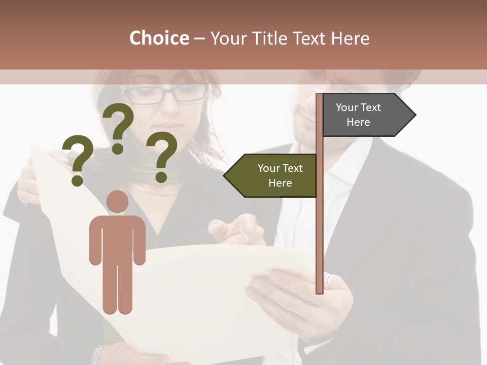 A Man And Woman Looking At A Piece Of Paper PowerPoint Template