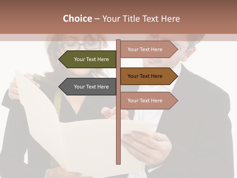 A Man And Woman Looking At A Piece Of Paper PowerPoint Template