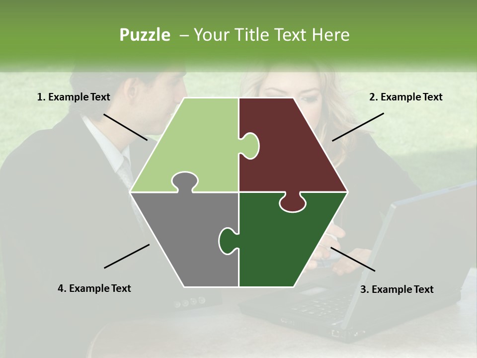 A Man And Woman Sitting At A Table Looking At A Laptop PowerPoint Template