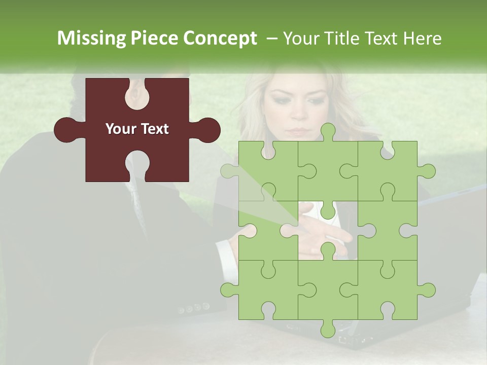 A Man And Woman Sitting At A Table Looking At A Laptop PowerPoint Template