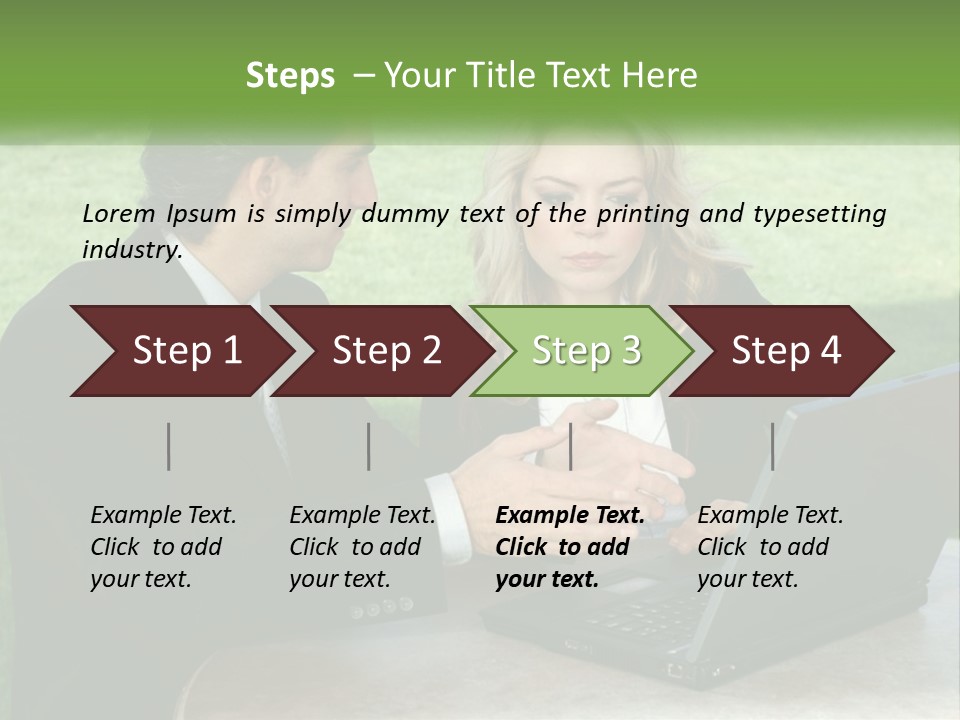 A Man And Woman Sitting At A Table Looking At A Laptop PowerPoint Template