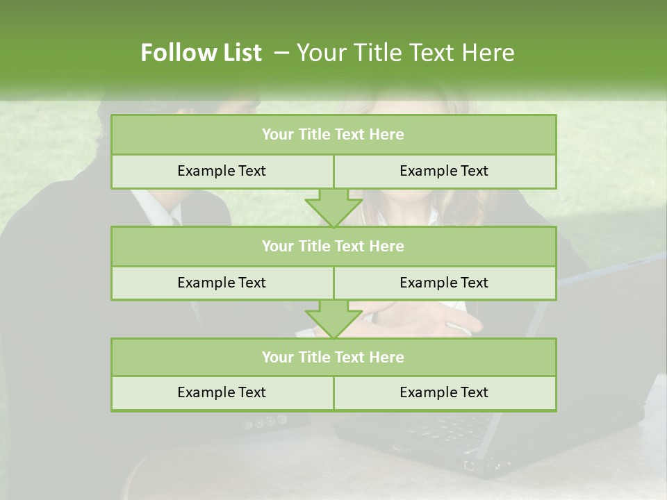 A Man And Woman Sitting At A Table Looking At A Laptop PowerPoint Template