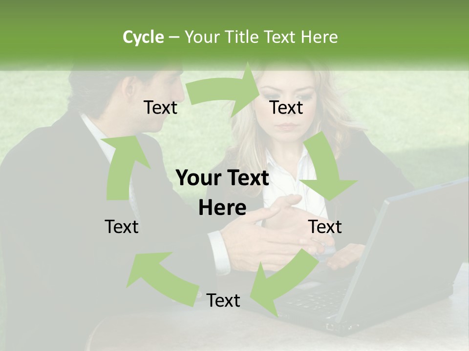 A Man And Woman Sitting At A Table Looking At A Laptop PowerPoint Template