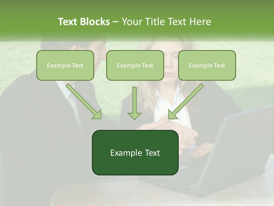 A Man And Woman Sitting At A Table Looking At A Laptop PowerPoint Template