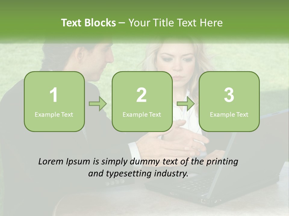 A Man And Woman Sitting At A Table Looking At A Laptop PowerPoint Template