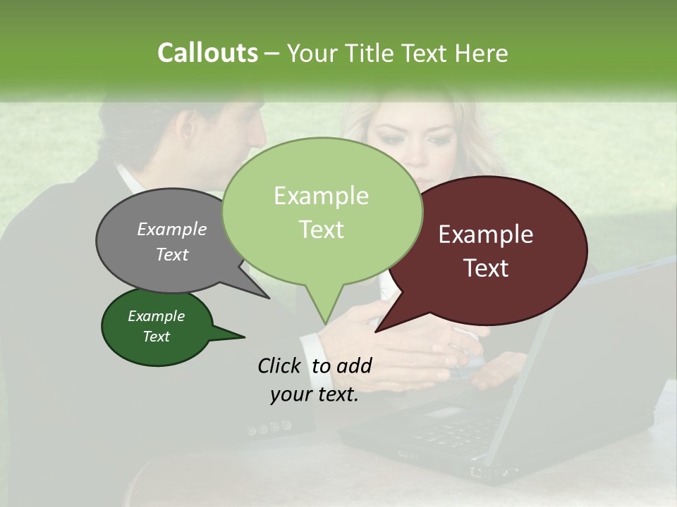 A Man And Woman Sitting At A Table Looking At A Laptop PowerPoint Template