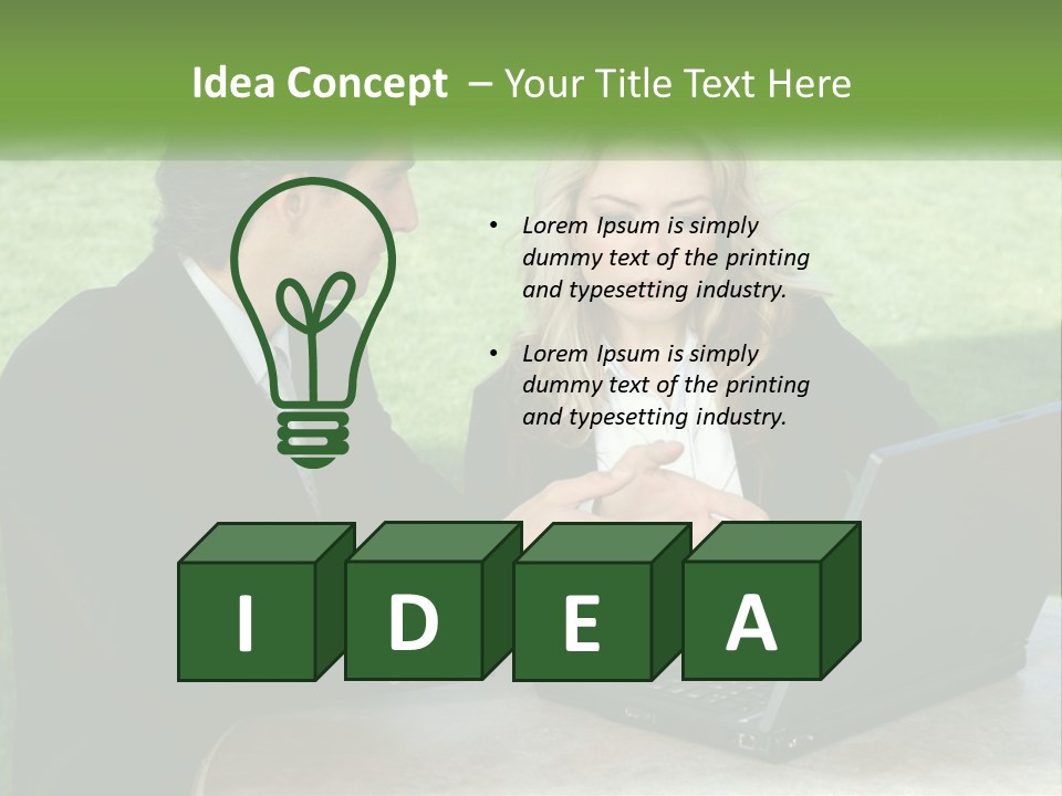 A Man And Woman Sitting At A Table Looking At A Laptop PowerPoint Template