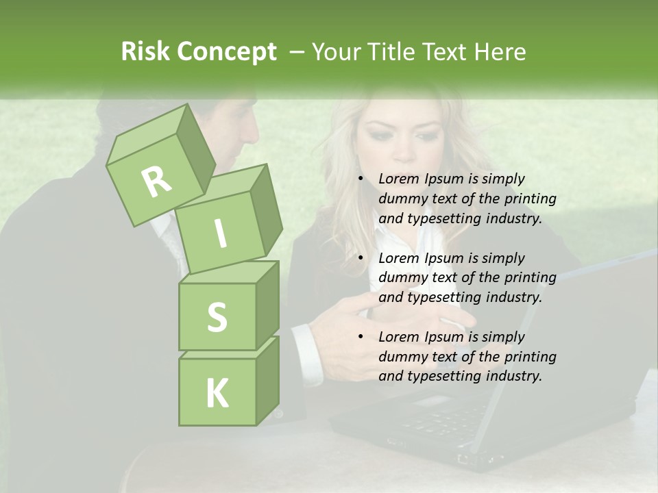 A Man And Woman Sitting At A Table Looking At A Laptop PowerPoint Template