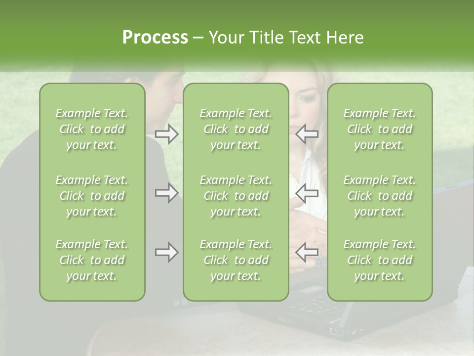 A Man And Woman Sitting At A Table Looking At A Laptop PowerPoint Template