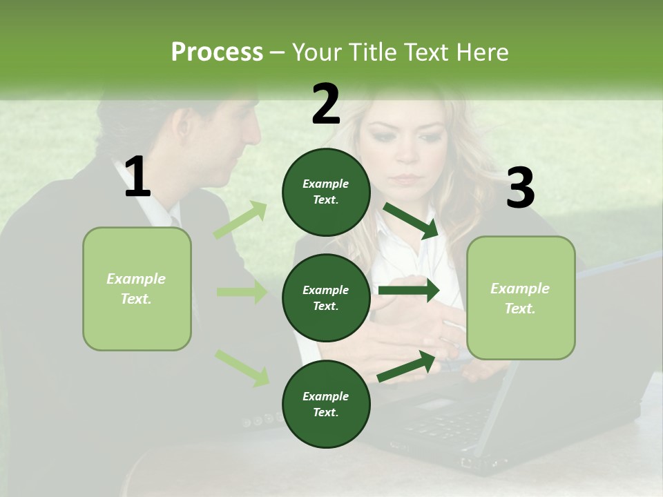 A Man And Woman Sitting At A Table Looking At A Laptop PowerPoint Template