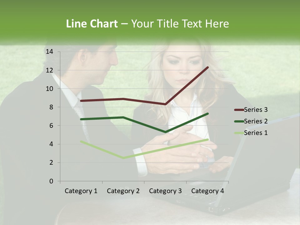 A Man And Woman Sitting At A Table Looking At A Laptop PowerPoint Template
