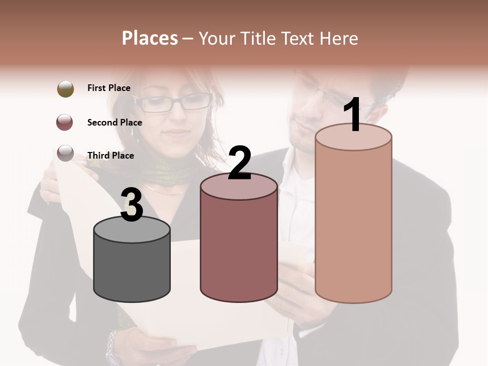 A Man And Woman Looking At A Piece Of Paper PowerPoint Template