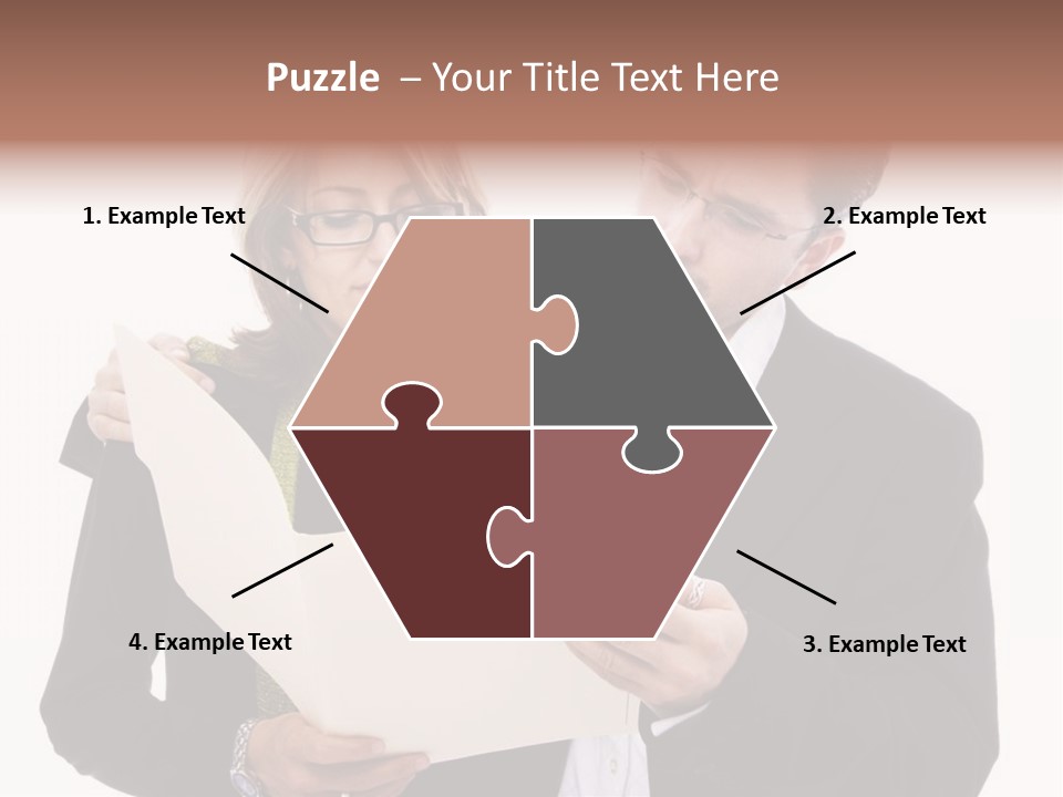 A Man And Woman Looking At A Piece Of Paper PowerPoint Template