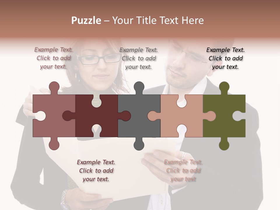 A Man And Woman Looking At A Piece Of Paper PowerPoint Template