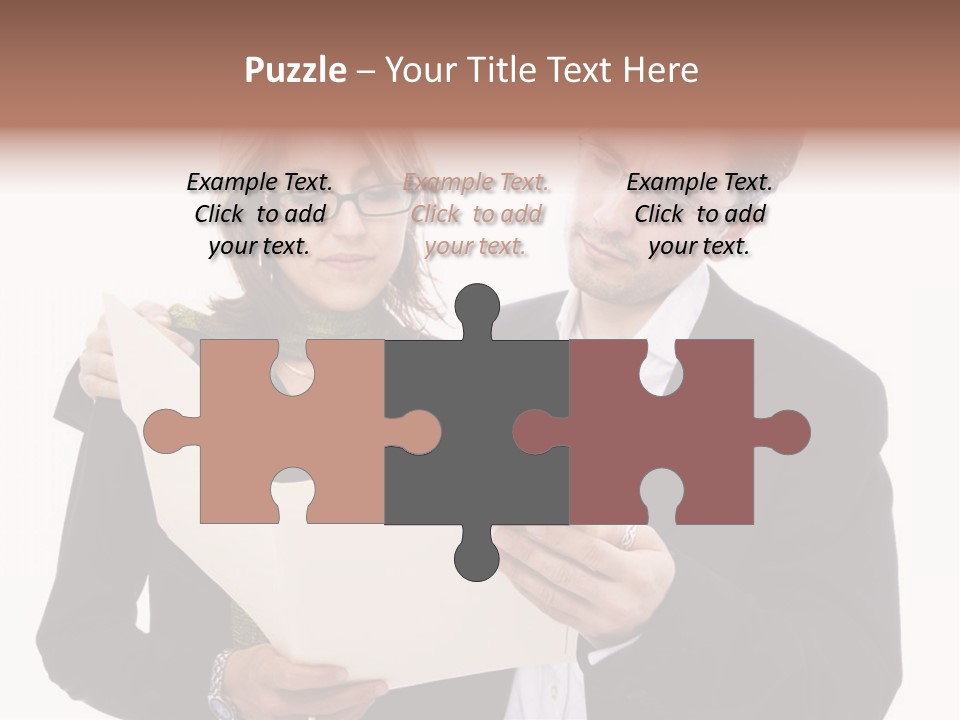 A Man And Woman Looking At A Piece Of Paper PowerPoint Template