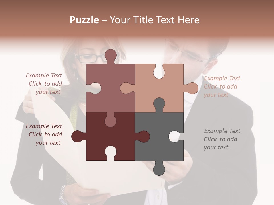 A Man And Woman Looking At A Piece Of Paper PowerPoint Template