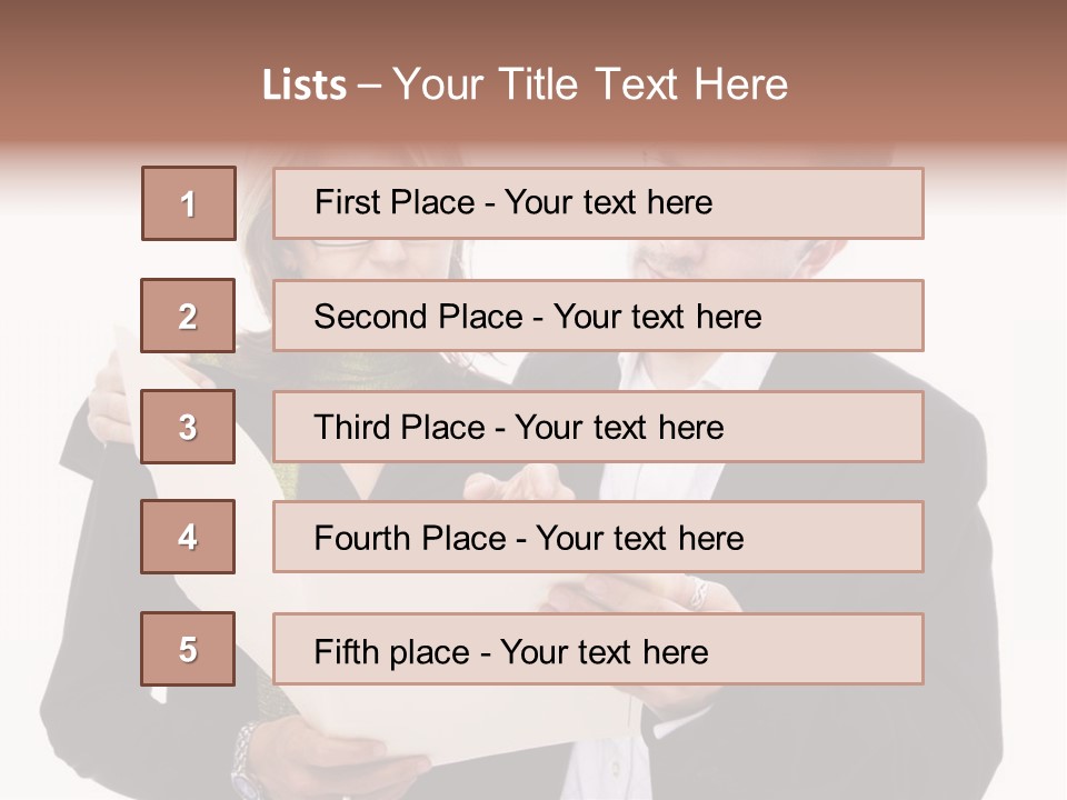 A Man And Woman Looking At A Piece Of Paper PowerPoint Template