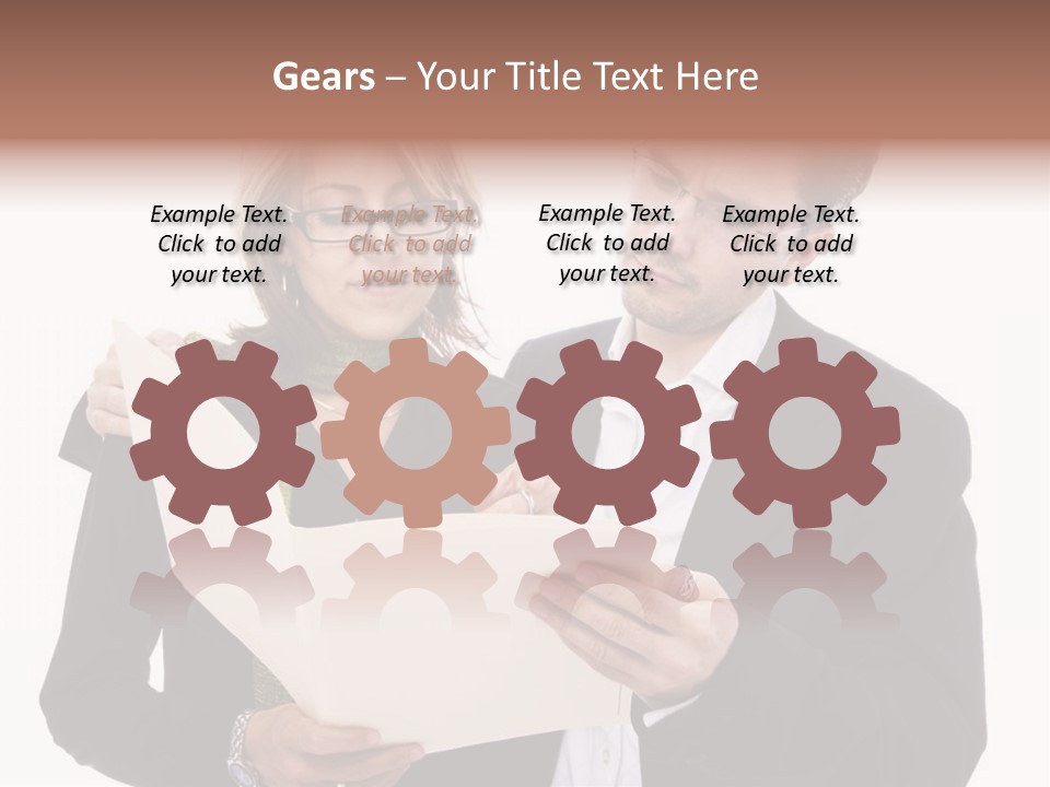 A Man And Woman Looking At A Piece Of Paper PowerPoint Template