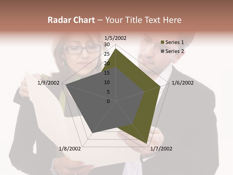 A Man And Woman Looking At A Piece Of Paper PowerPoint Template