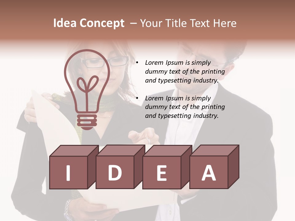 A Man And Woman Looking At A Piece Of Paper PowerPoint Template