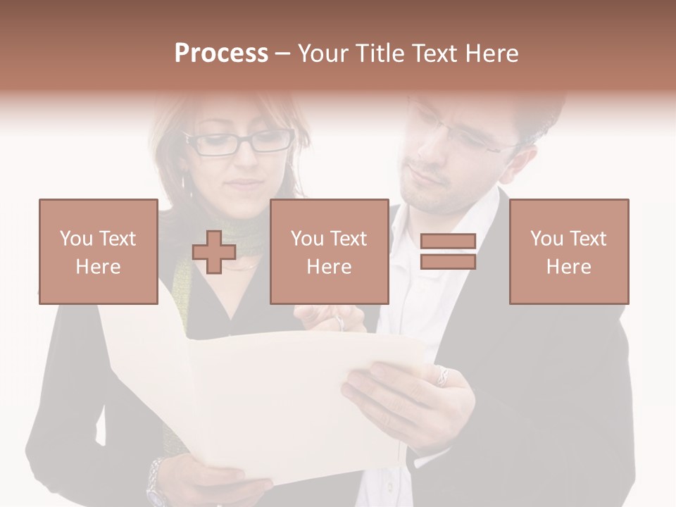 A Man And Woman Looking At A Piece Of Paper PowerPoint Template