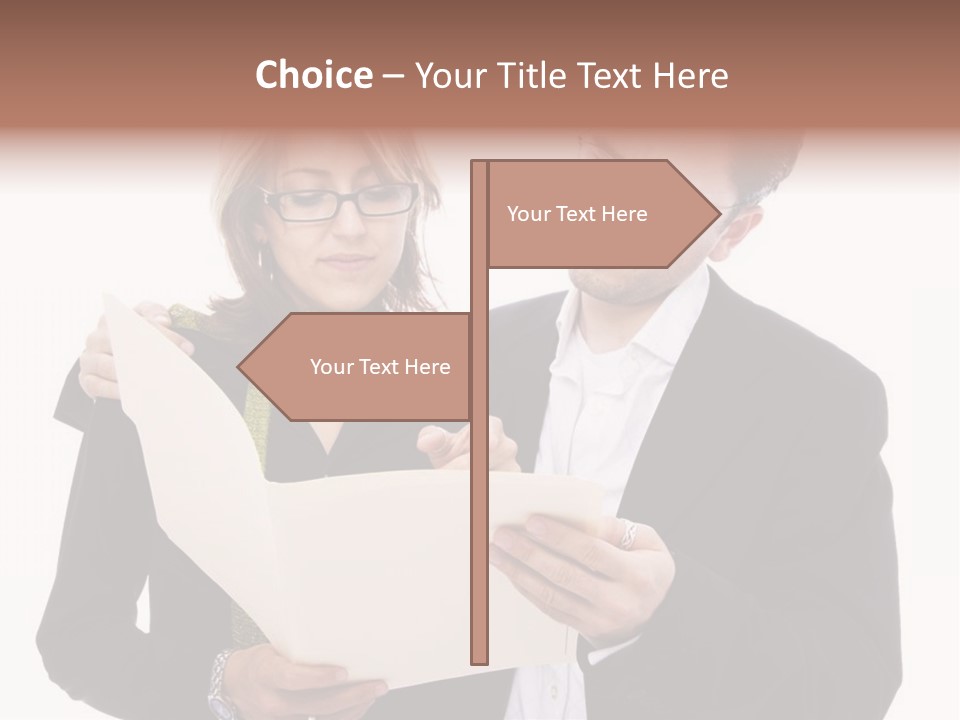 A Man And Woman Looking At A Piece Of Paper PowerPoint Template