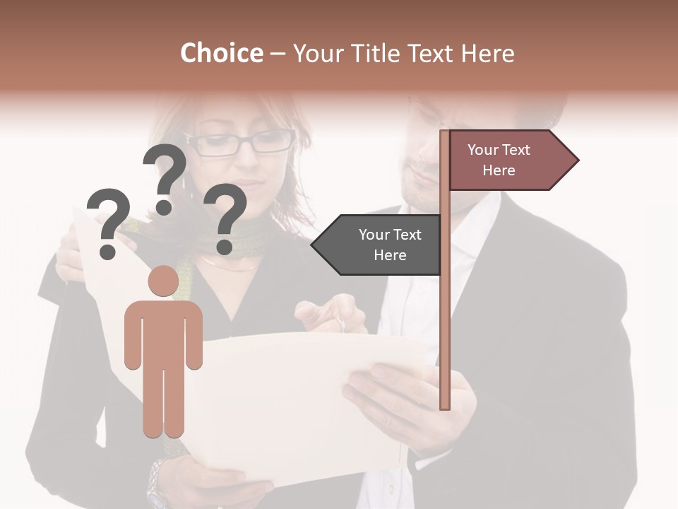 A Man And Woman Looking At A Piece Of Paper PowerPoint Template