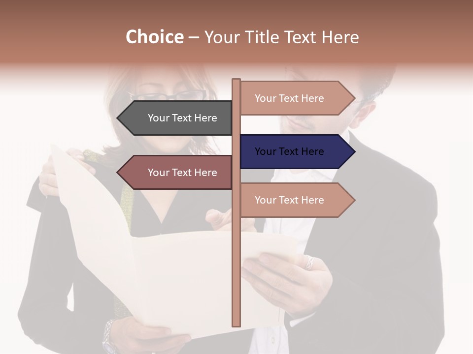 A Man And Woman Looking At A Piece Of Paper PowerPoint Template