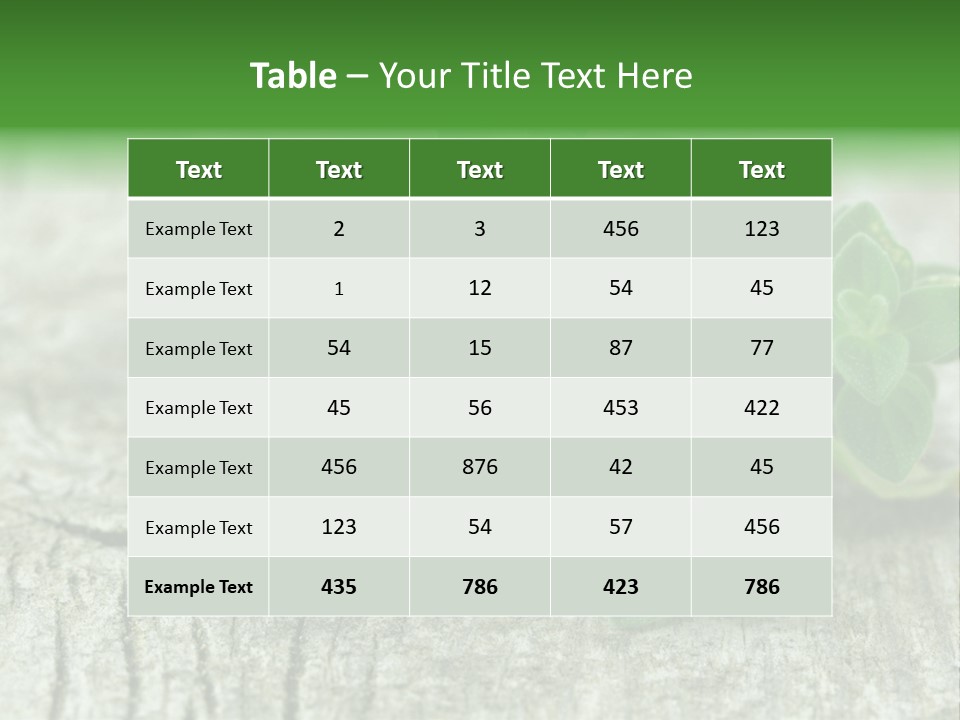 A Bunch Of Green Leaves Sitting On Top Of A Wooden Table PowerPoint Template