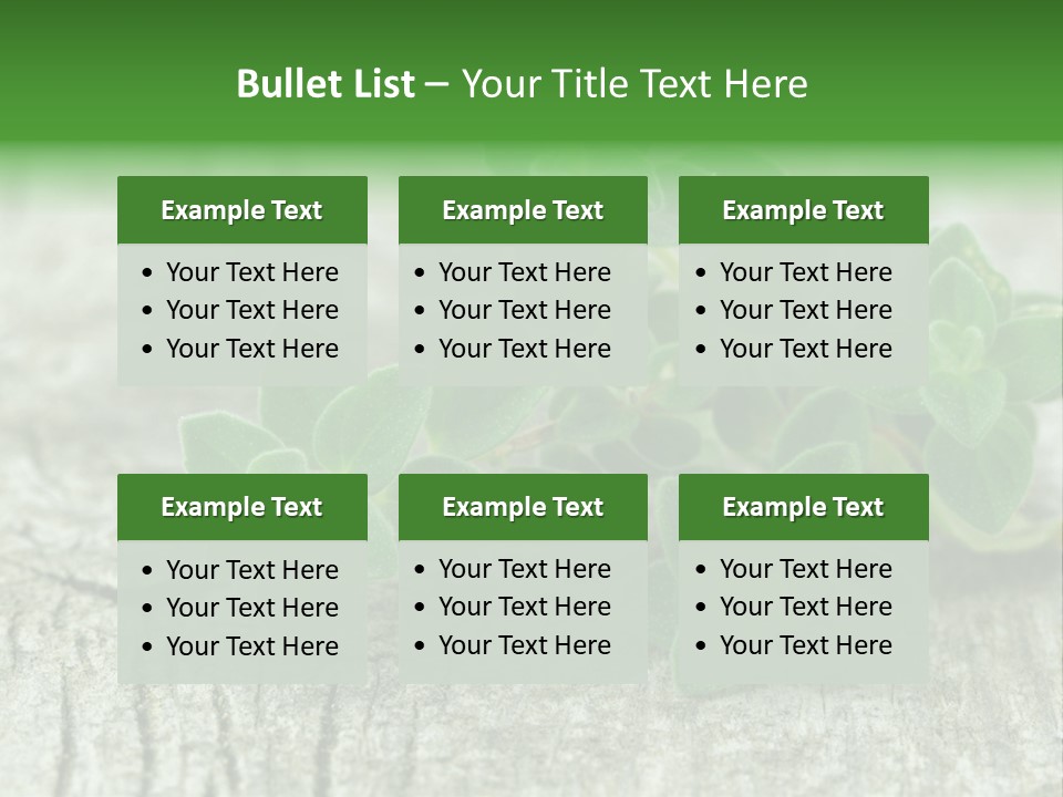 A Bunch Of Green Leaves Sitting On Top Of A Wooden Table PowerPoint Template