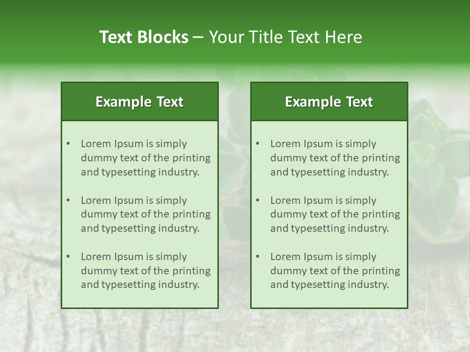 A Bunch Of Green Leaves Sitting On Top Of A Wooden Table PowerPoint Template