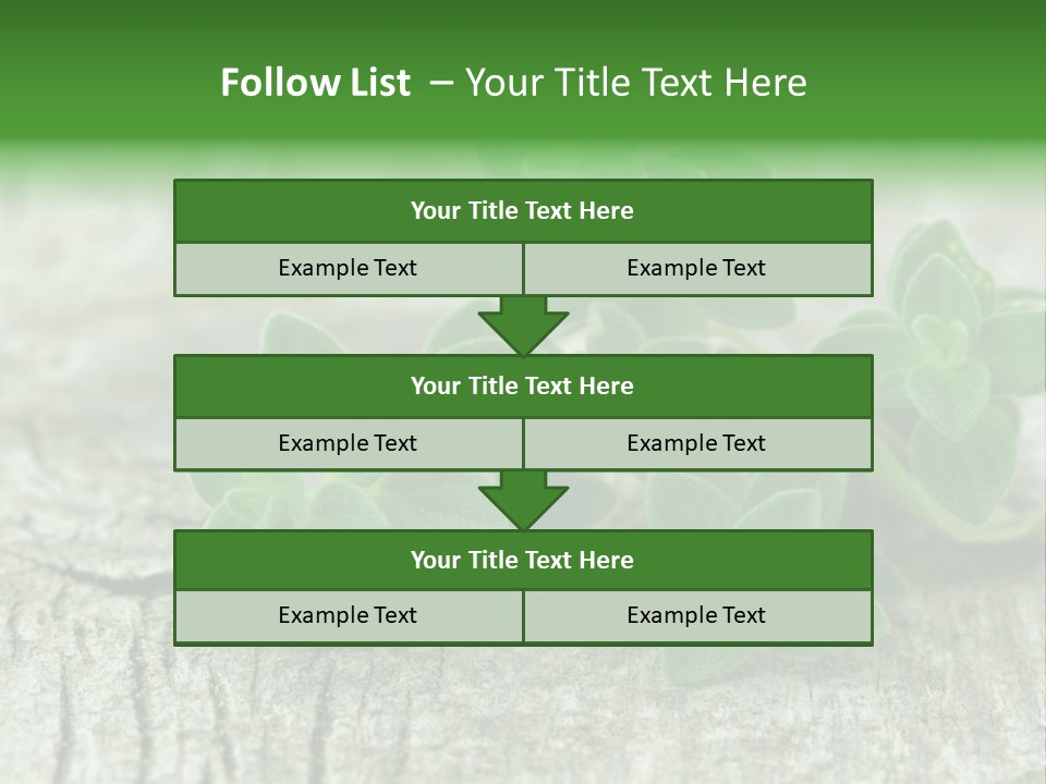 A Bunch Of Green Leaves Sitting On Top Of A Wooden Table PowerPoint Template