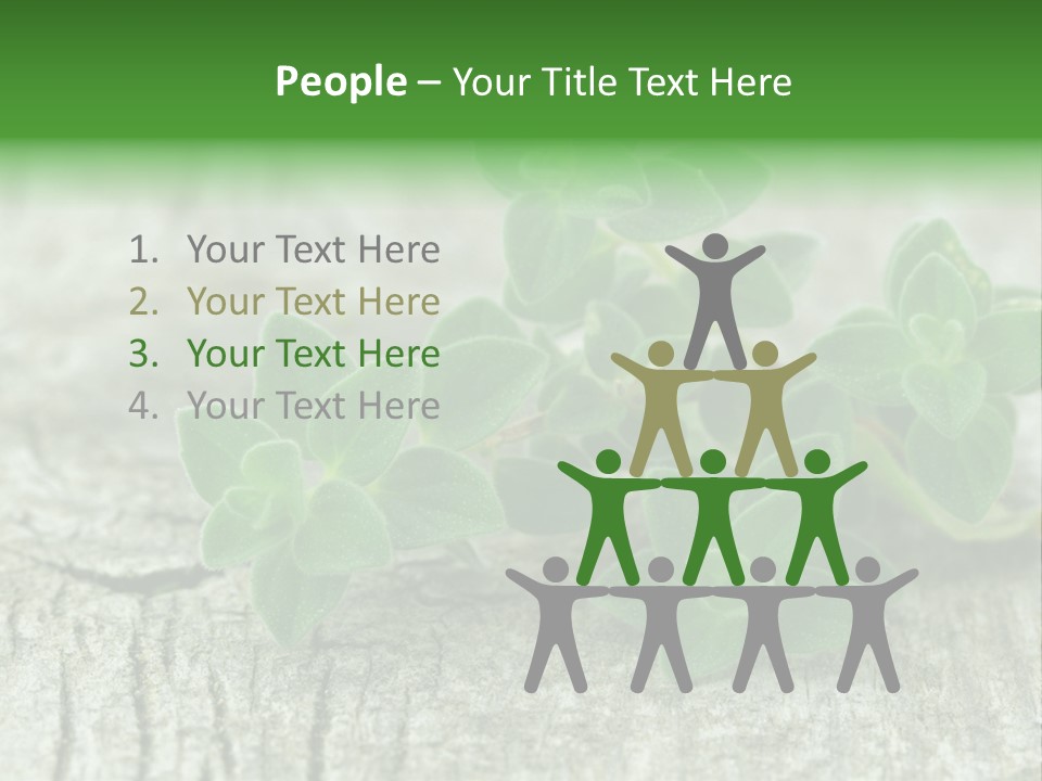 A Bunch Of Green Leaves Sitting On Top Of A Wooden Table PowerPoint Template
