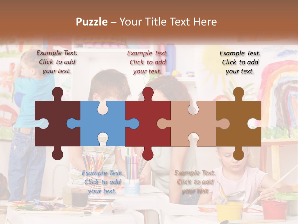 A Woman And Two Children In A Room With Art Supplies PowerPoint Template