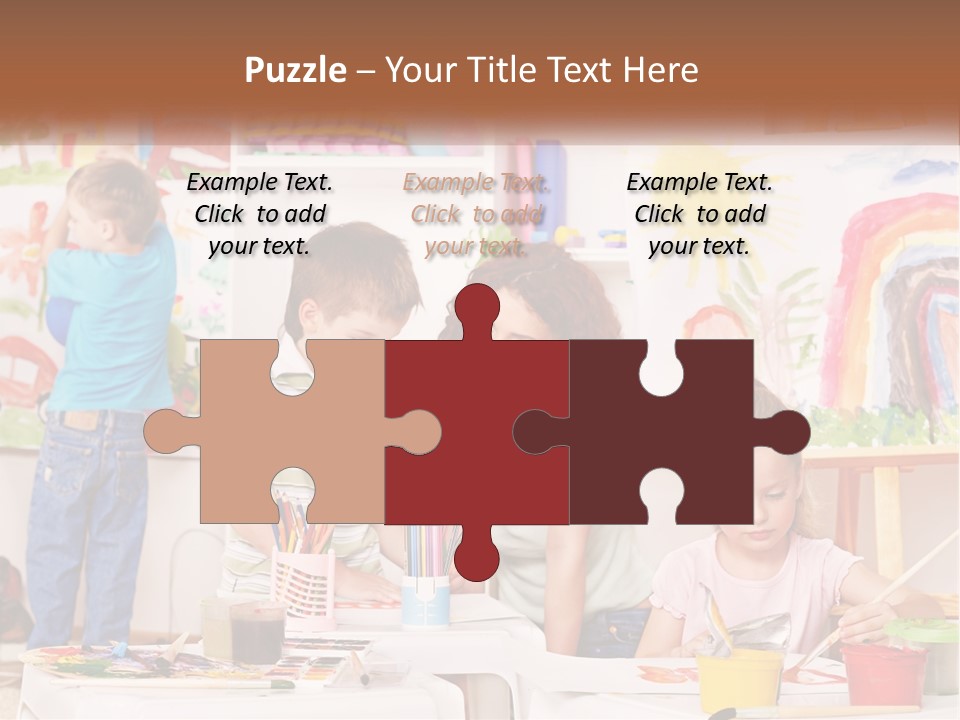 A Woman And Two Children In A Room With Art Supplies PowerPoint Template