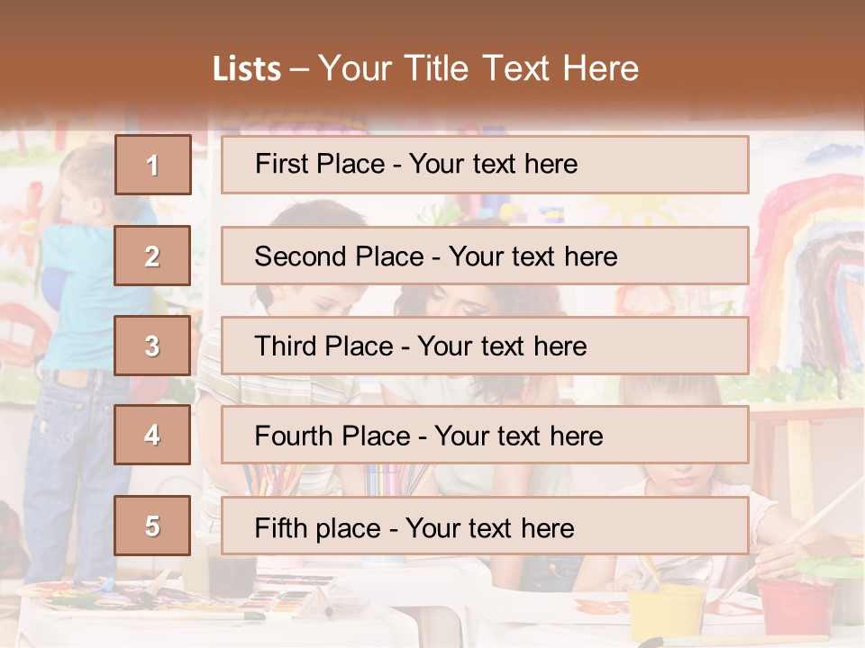 A Woman And Two Children In A Room With Art Supplies PowerPoint Template