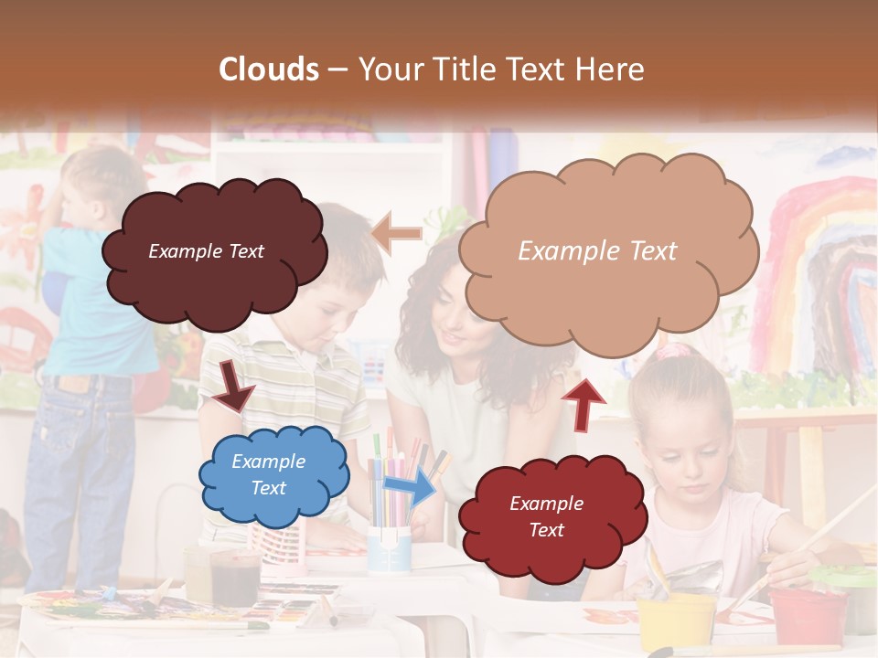 A Woman And Two Children In A Room With Art Supplies PowerPoint Template