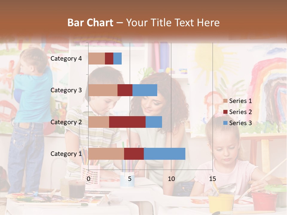 A Woman And Two Children In A Room With Art Supplies PowerPoint Template