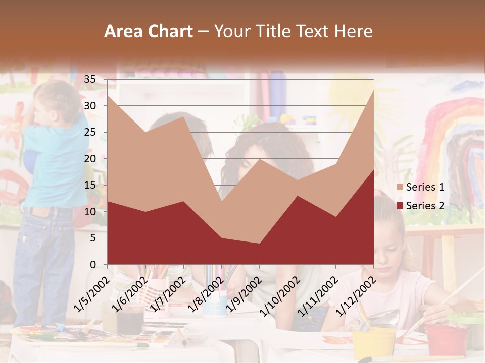 A Woman And Two Children In A Room With Art Supplies PowerPoint Template