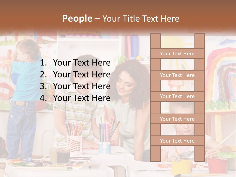 A Woman And Two Children In A Room With Art Supplies PowerPoint Template