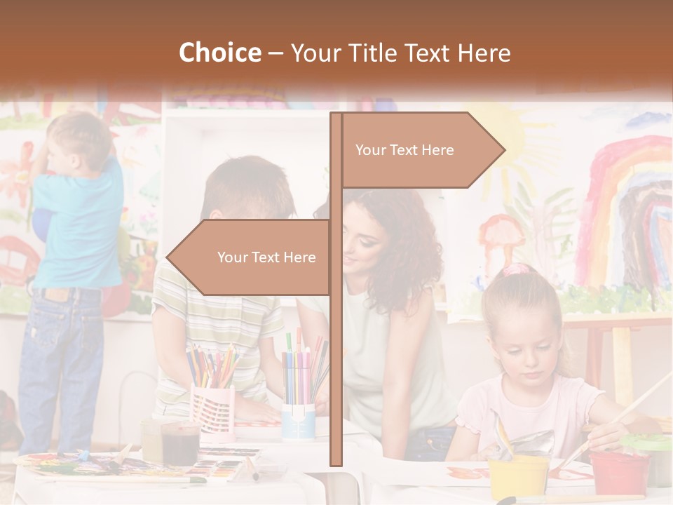 A Woman And Two Children In A Room With Art Supplies PowerPoint Template