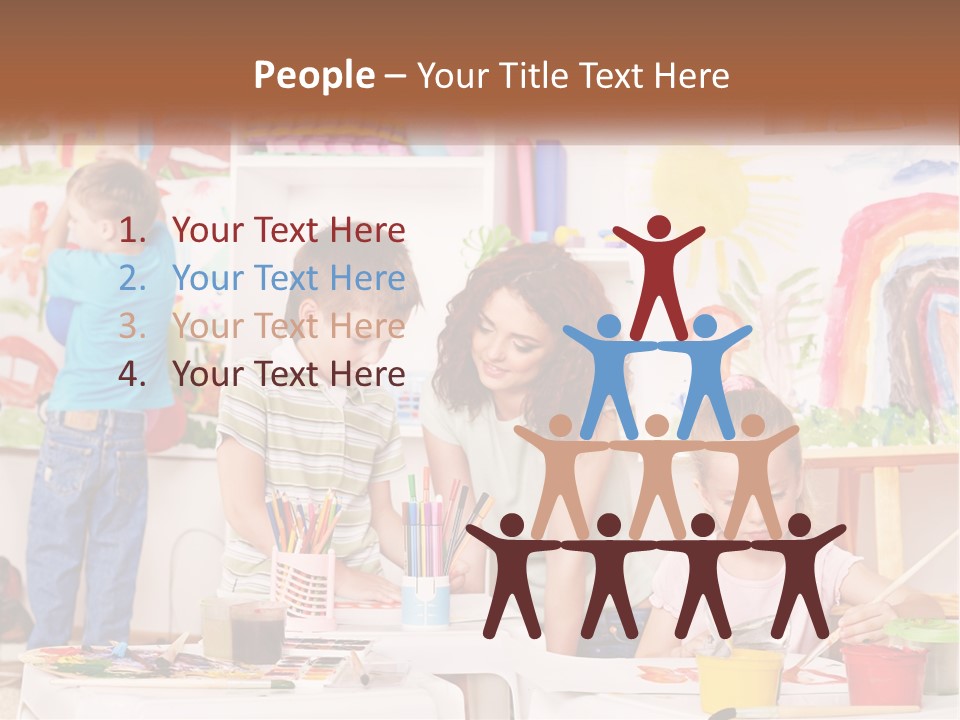 A Woman And Two Children In A Room With Art Supplies PowerPoint Template