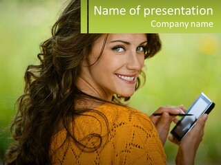 A Woman Holding A Cell Phone In Her Hand PowerPoint Template